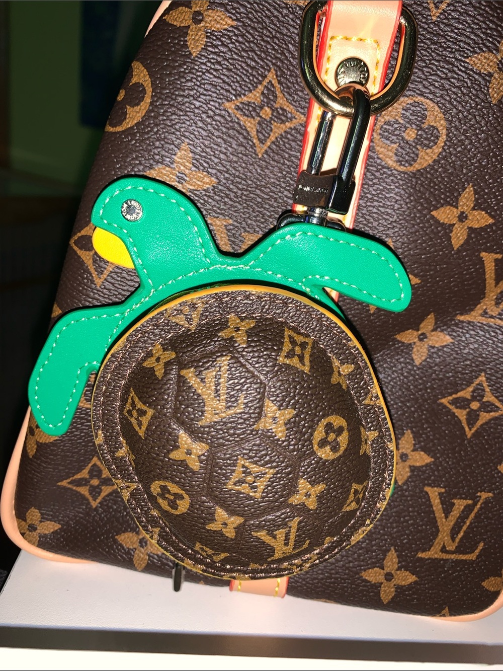 Monogram turtle pouch purse/bag charm keychain